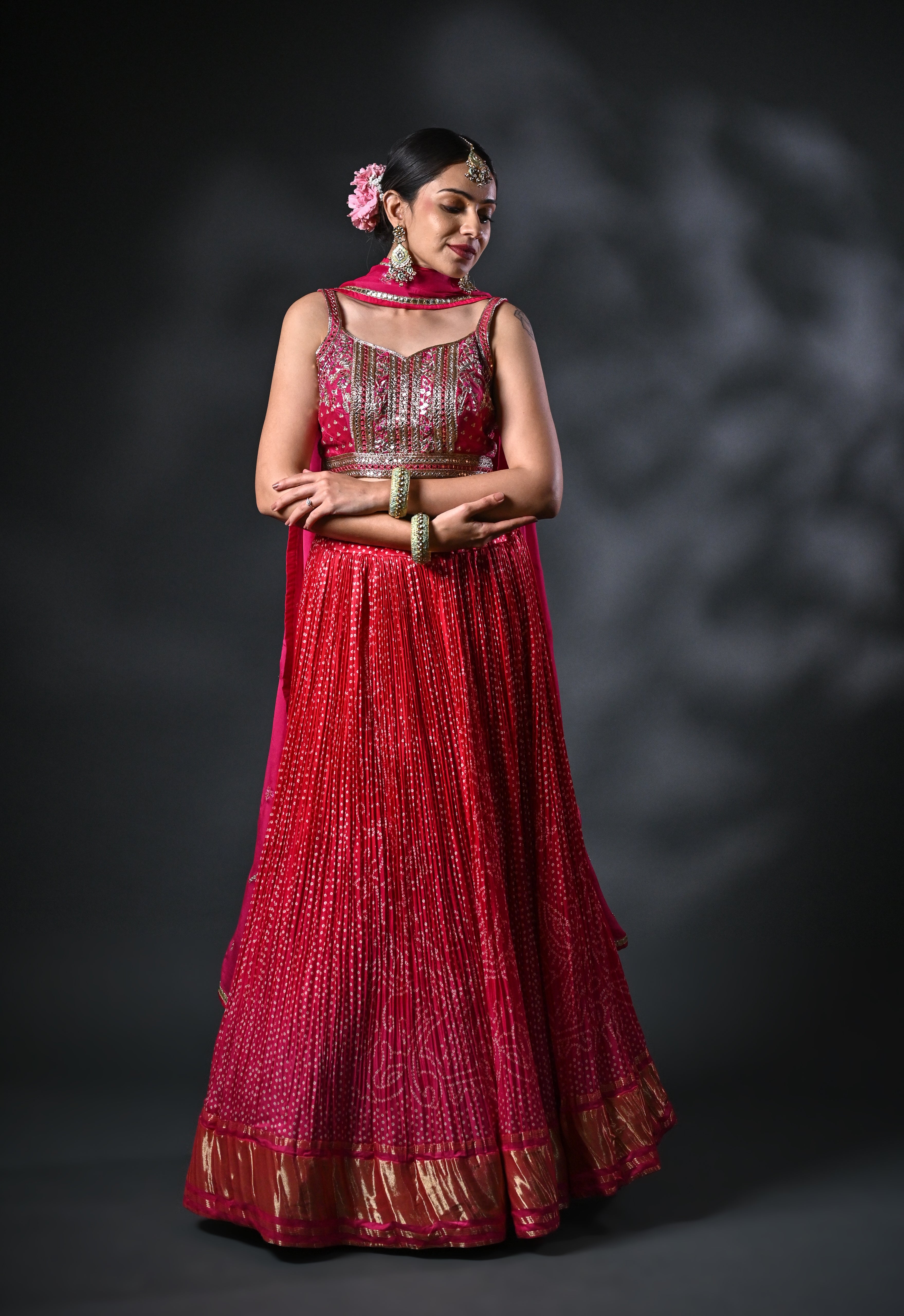 Red Gaji Silk Zardoshi Lehenga Choli Blouse with Gorget Dupatta